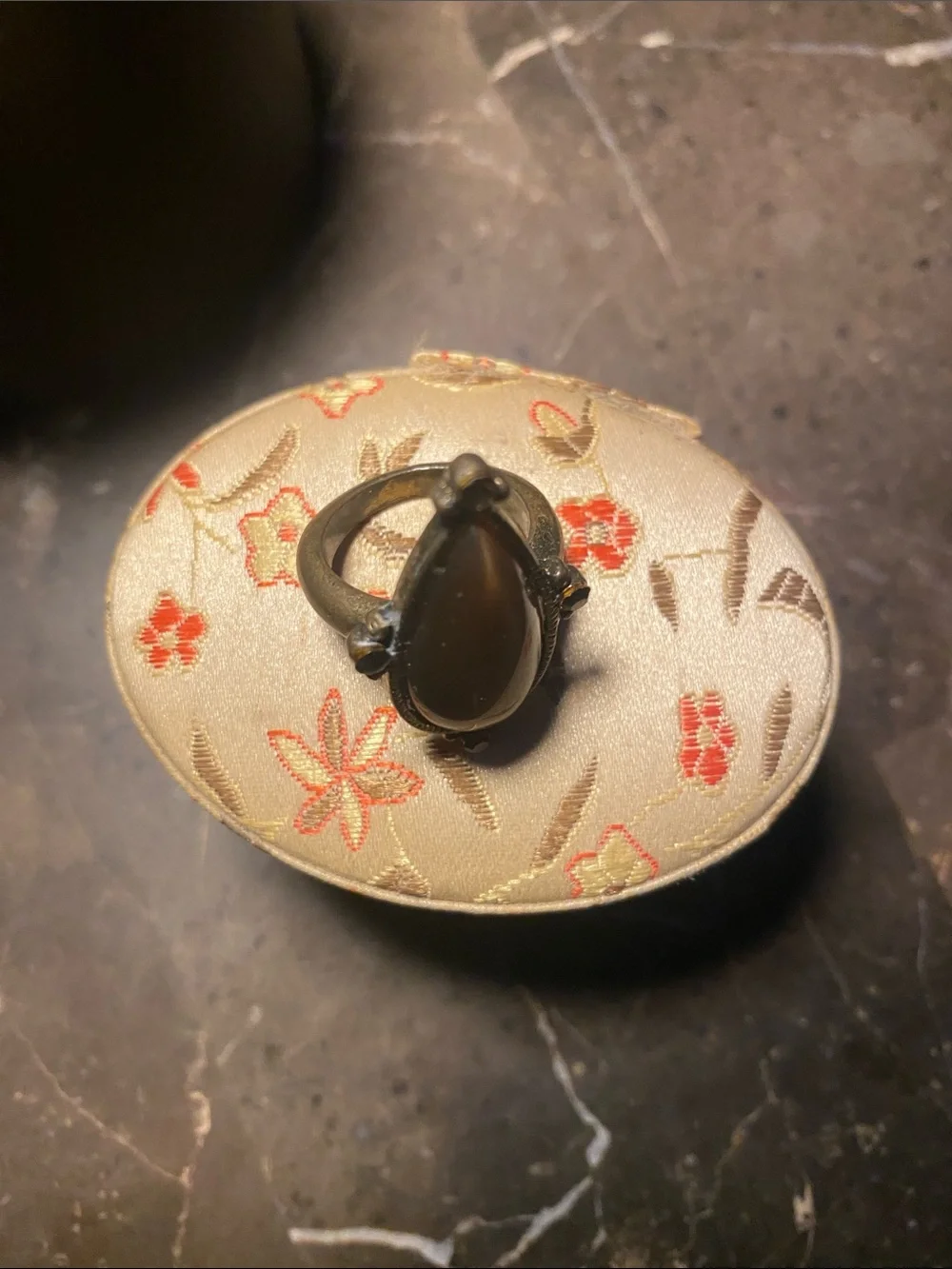 Vintage Teardrop Brown Cat's Eye Statement Ring